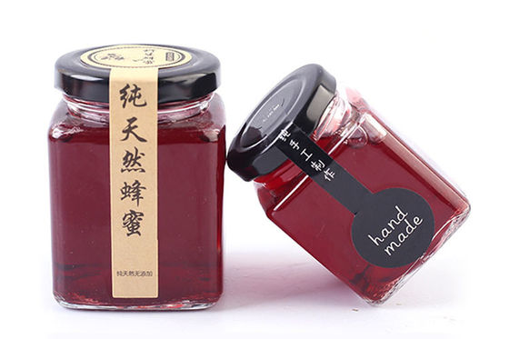 Fancy Square Glass Honey Jars , Glass Canning Jars SGS Certification