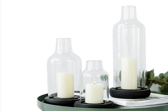 Tall Glass Candlestick Holders Clear White Simple Design Eco - Friendly