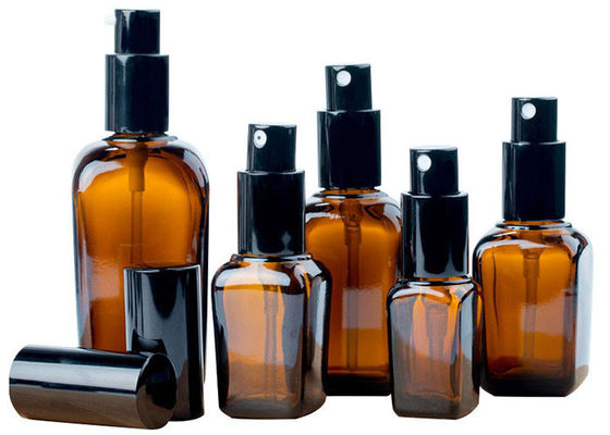 Press Type Cosmetic Glass Bottles / Amber Cosmetic Jars Square Shape