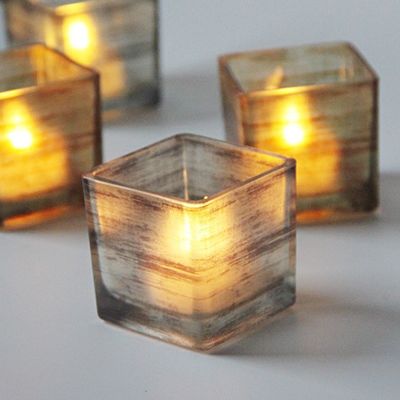 Recycled Square Frosted Tealight Holders / Wedding Small Glass Candle Holders