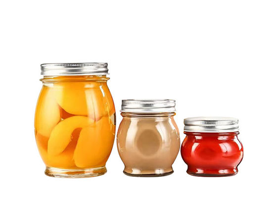 Unique Round Glass Honey Jars With Aluminum Lid Transparent Color 100ml 280ml