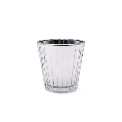 FDA Silver Vertical Striped Glass Candle Cups For Home Decoration