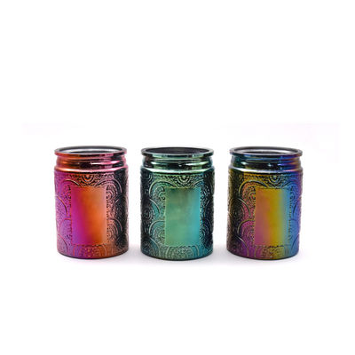 Hotel Decor Carved Glass Cylinder Candle Holders Electroplated Colored
