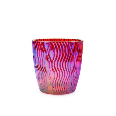 Handmade Hot Pink Purple Striped Glass Candle Cup With Aluminum Cap