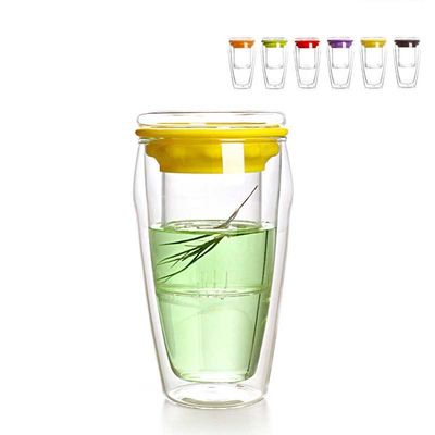 Cylinder Double Borosilicate Glass Cup With Silicone Lid