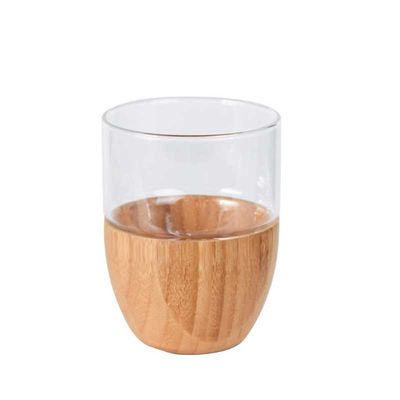 High Borosilicate Wine Drinking Glass Cup 200ml With Wooden Bottom