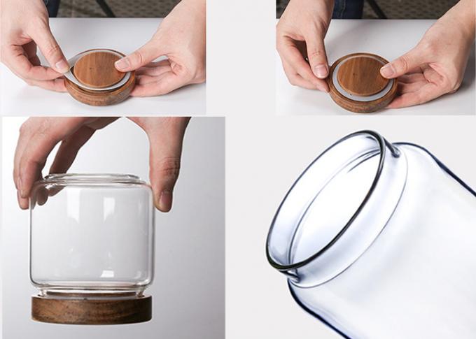Decorative Sealable Glass Jars With Wooden Lid 400ml 1600ml Capacity