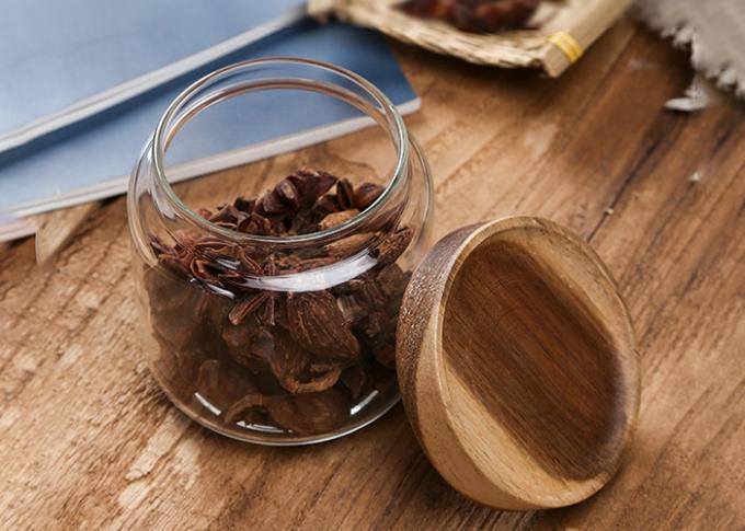 Decorative Sealable Glass Jars With Wooden Lid 400ml 1600ml Capacity