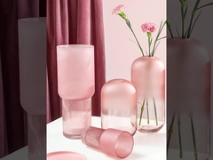 H25cm Elegant Pink Glass Vase for Flowers Decor for Home Office Kitchen