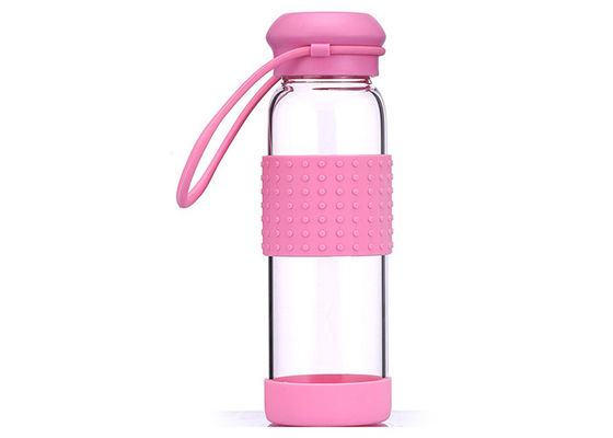 Round Glass Drinking Bottle With Silicone Sleeve Heat Resistant Feature