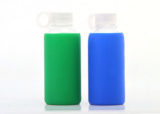 Blue Glass Water Bottle With Silicone Sleeve Heat Resistant Feature