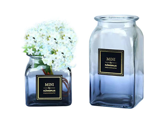 Elegant Square Decorative Clear Glass Vases Customized Logo Printing