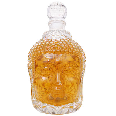 Buddha Head Shape Empty Glass Wine Bottles Unique 750ml For Vodka / Whisky With Stopper