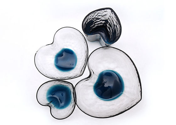 Creative Heart Shape Empty Glass Jars Clear / Blue Glass Plate Sauce Fruit Bowl / Tray