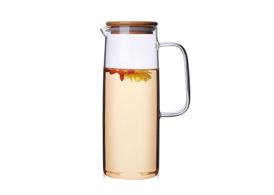 High Borosilicate Heat Resistant Glass Jug Straight Body Pot Cold Water Cup With Bamboo Cover