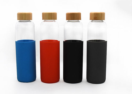 Custom Unbreakable Glass Water Bottle Bamboo Glass Water Bottle With Silicone Sleeve