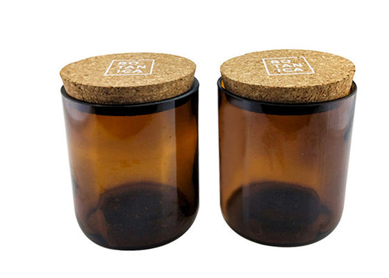 Decorative Amber Candle Holder Glass Candle Jars With Cork Lid For Candle Making