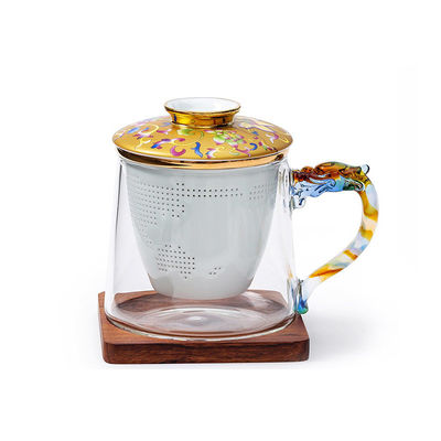 Cadmium Free 450ml Clear Ceramic Filter Glass Tea Cup