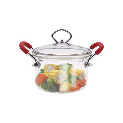 1.5L Clear Borosilicate Glass Soup Pot With Red Double Ears