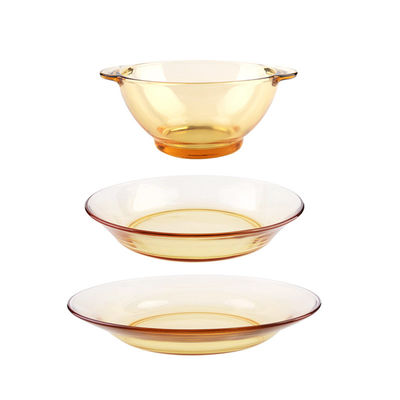 Restaurant Amber Microwave Heated Glass Tray Bowl Set