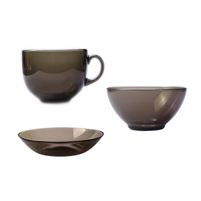 Simple 4mm Thick Grey Transparent Glass Saucer Set