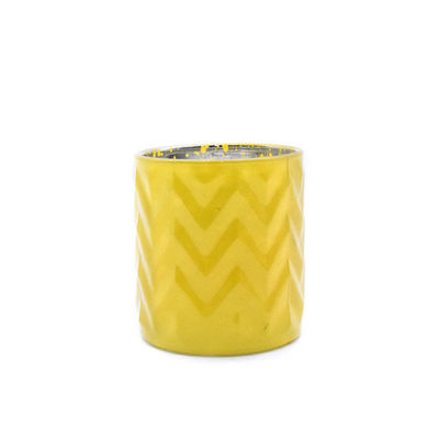 Yellow Cylinder Corrugated Glass Candle Cups With Aluminum Cap