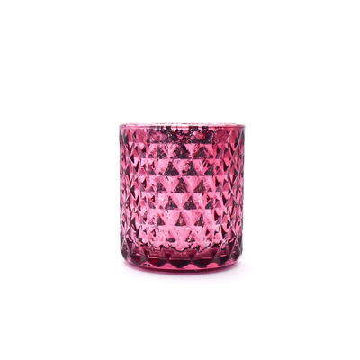Pink Prismatic Geometric Decorative Glass Candlestick Holder Customized Label