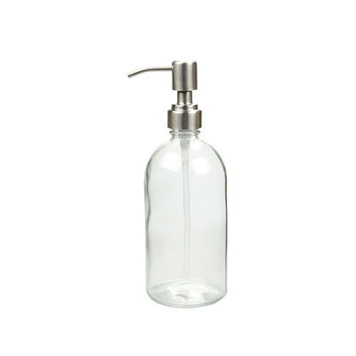 Bathroom 16OZ Refillable Glass Soap Dispenser With Pump Stainless Steel