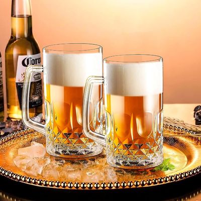 Etched Clear Beer Glass Cup Drinking 600ML Large Beer Mug Classic Style