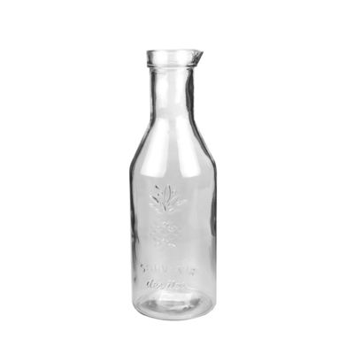 1 Liter Milk Glass Bottles Carafe Embossed Designed With Spout