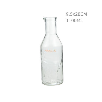 1 Liter Milk Glass Bottles Carafe Embossed Designed With Spout