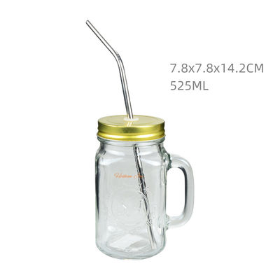 18OZ Clear Glass Mason Jar With Stainless Steel Straw Dishwasher Safe