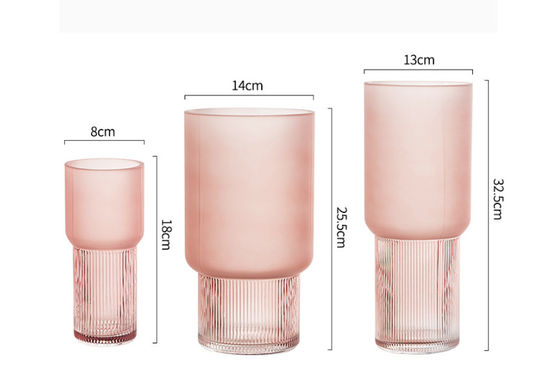 H25cm Elegant Pink Glass Vase for Flowers Decor for Home Office Kitchen