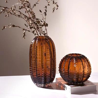 Amber Glass Vases Global Decor Vase for Table Centerpieces for Living Room Entryway Shelf Office