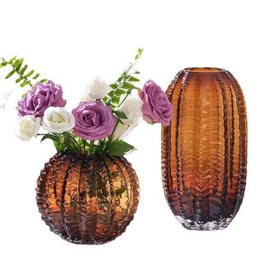 Amber Glass Vases Global Decor Vase for Table Centerpieces for Living Room Entryway Shelf Office