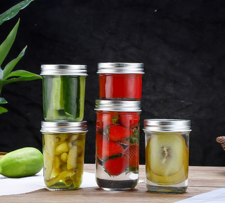 Glass Canning Jars With Metal Airtight Lids Measurement Marks For Canning Preserving Overnight Oats Jars