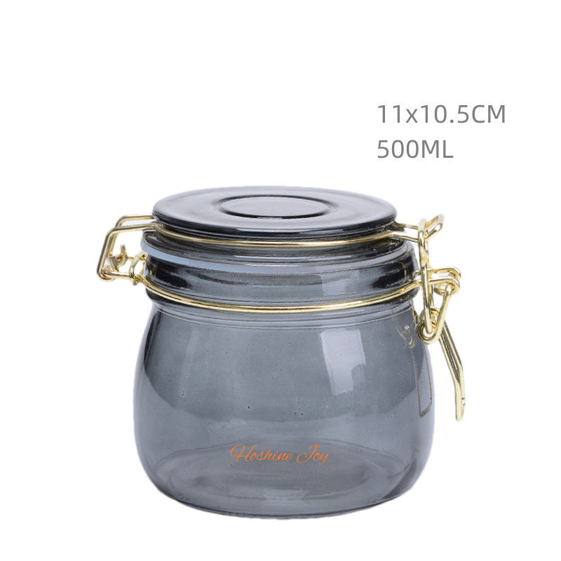 Black Kitchen Glass Storage Jars With Lids Leakproof 500ML Capacity