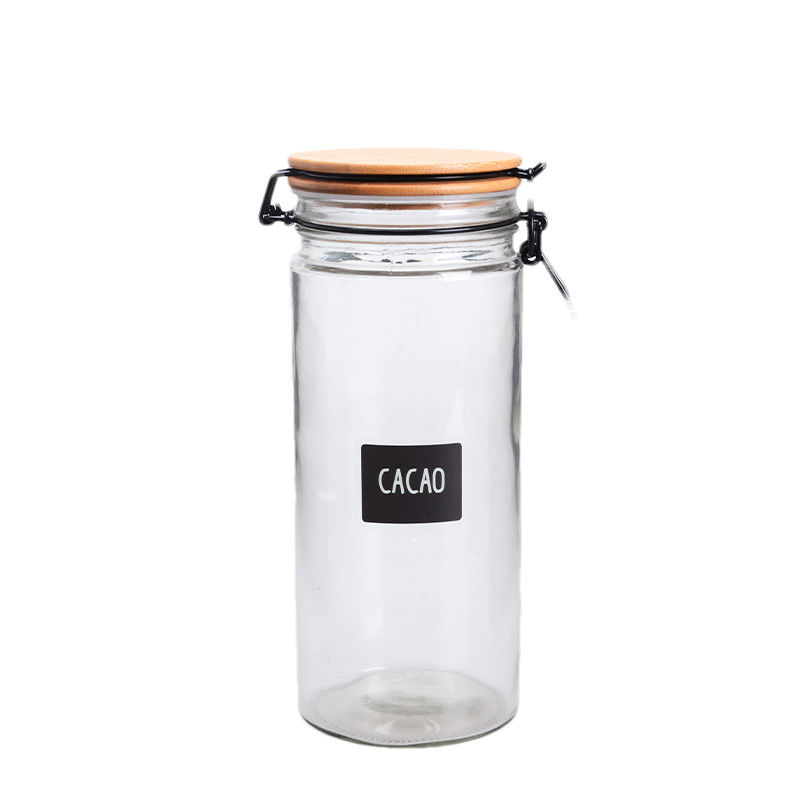 Empty 1.5L Round Glass Storage Jar With Clip Lid Black Premium