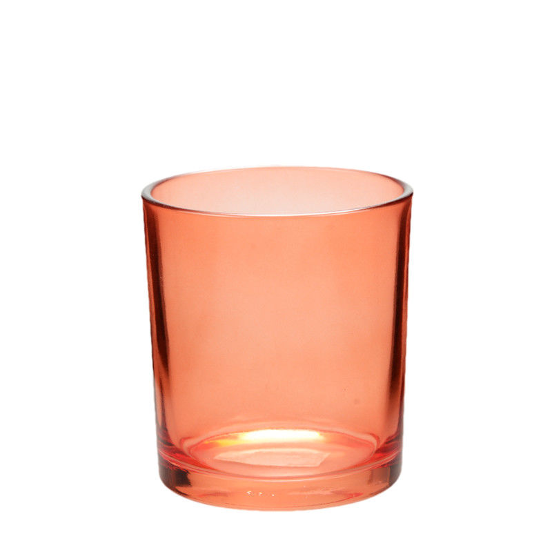 Orange Cleaning Glass Wedding Candle Holders Round 330ML Volume