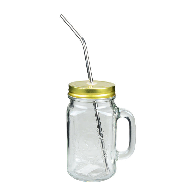 18OZ Clear Glass Mason Jar With Stainless Steel Straw Dishwasher Safe