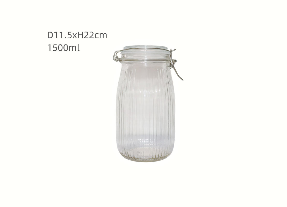 1500ml Transparent Ribbed Glass Child Resistant Jars Certified For Safe And Secure Storage