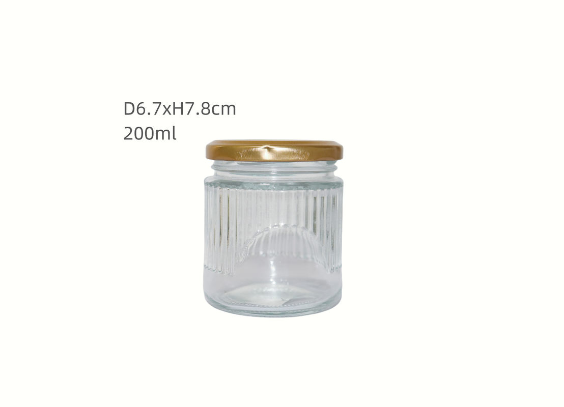 200ml Clear Ribbed Empty Glass Jars with Airtight Lids Silk Screen Logo Custom Design