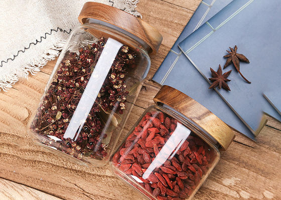 Decorative Sealable Glass Jars With Wooden Lid 400ml-1600ml Capacity