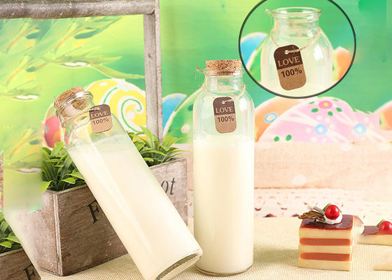 High White Glass Juice Bottles With Lids / Glass Drink Containers