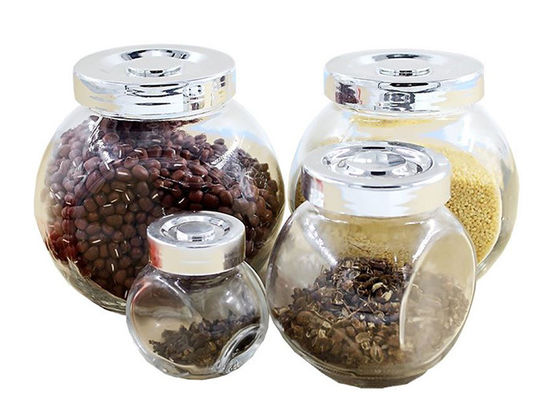 Clear Flat Drum Shape Empty Glass Jars Food Storage For Candy / Spices