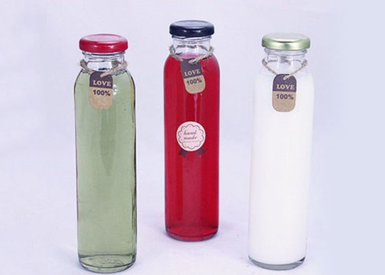 Clear 350ml Round Glass Bottle For Milk Packaging With Colored Screw Metal Lid