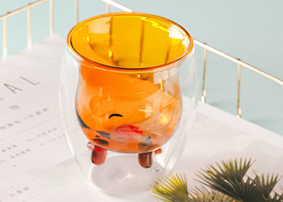Household Double Layer Deer Personalized Glass Cup 240ml Capacity Customized Logo