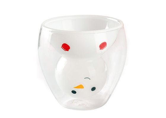 Double Snowman Personalized Glass Cup Cute Animal Christmas Gift Eco - Friendly