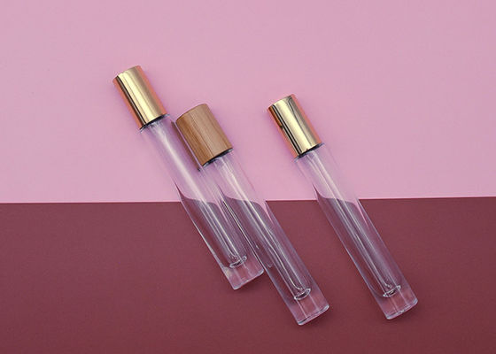 Transparent Cosmetic Glass Bottles Round 10ml Natural Bamboo Roll On Glass Perfume Bottles