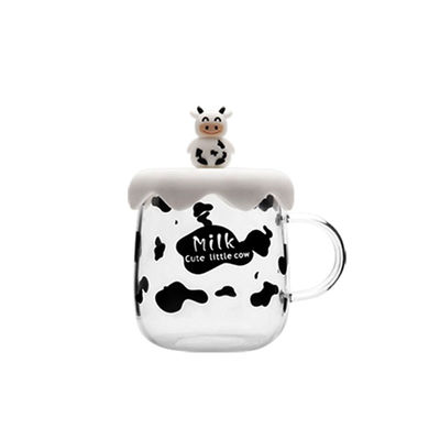 SGS LFGB CE Creative 400ml White Personalized Glass Milk Cups With Lid